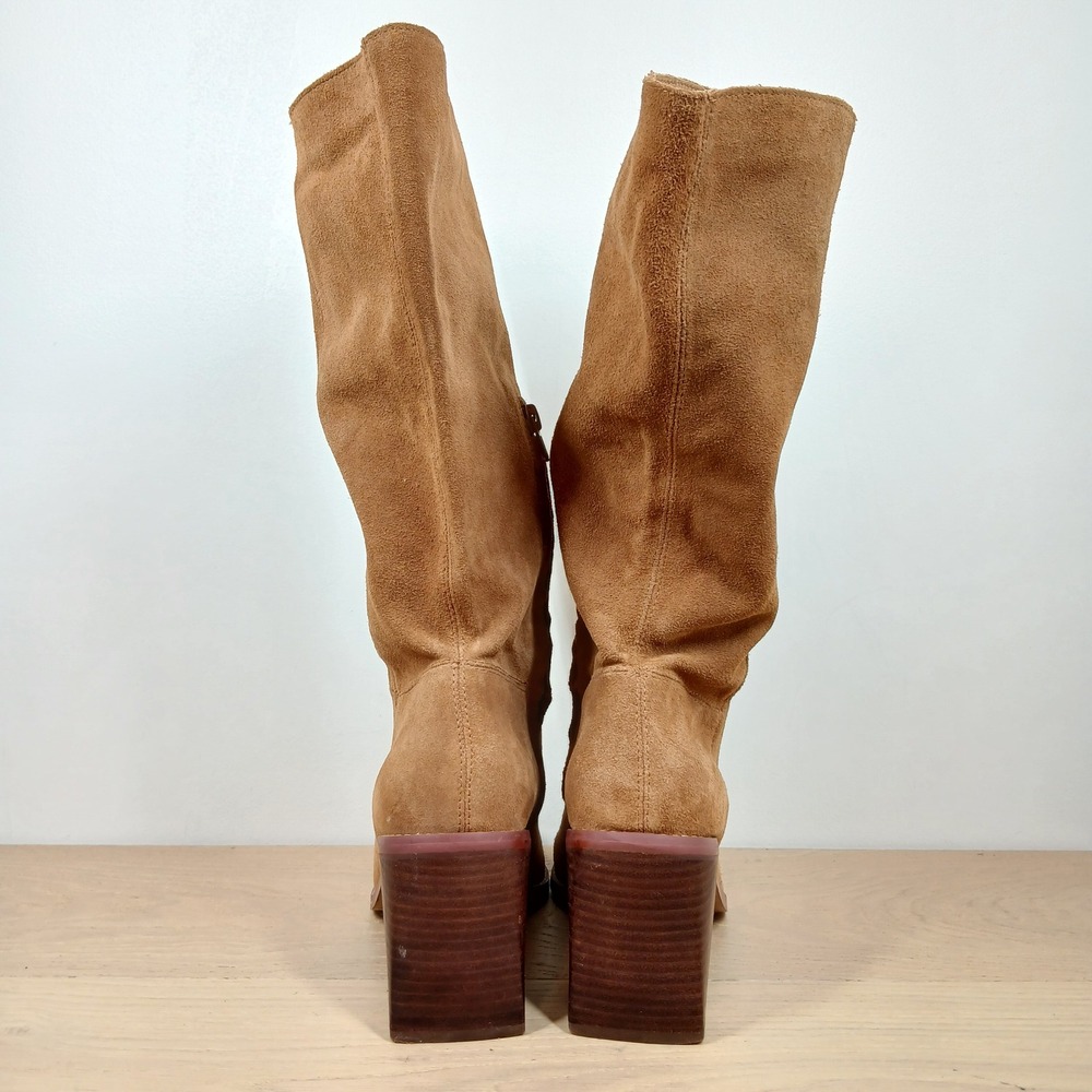 Crown Vintage Mid Calf Slouch Boots Women's 8.5 Tan Suede Block Heel 70s Retro - Picture 6 of 12